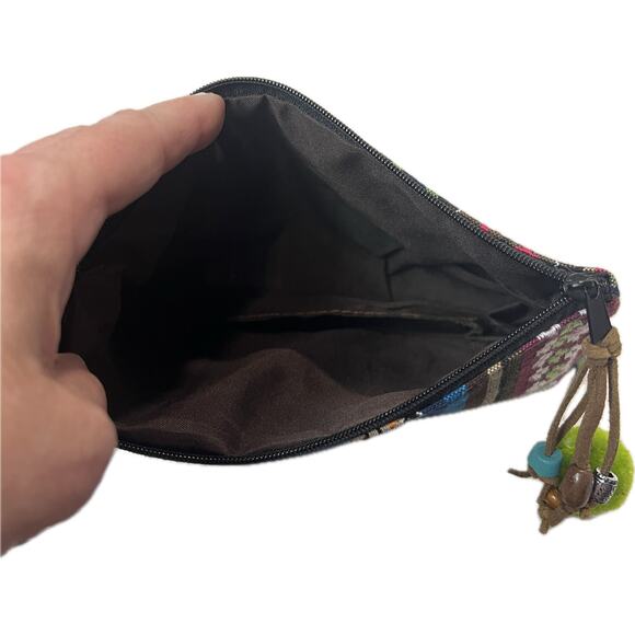 Boho Ultrasuede Embroidered Make-up Bag Beads Pom-pom - Picture 3 of 5